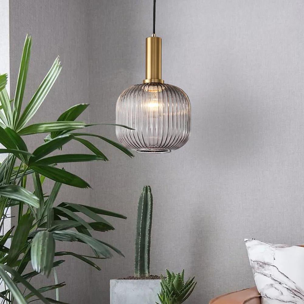 Flair Glass Pendant Light – Art Deco Reeded Glass Ceiling Lamp for Dining Room and Living Room