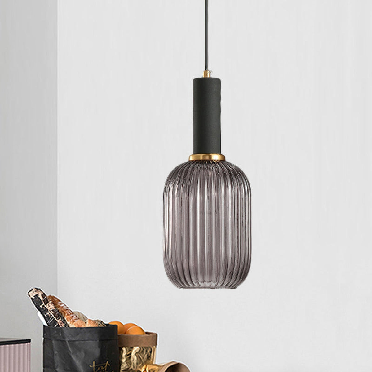 Flair Glass Pendant Light – Art Deco Reeded Glass Ceiling Lamp for Dining Room and Living Room