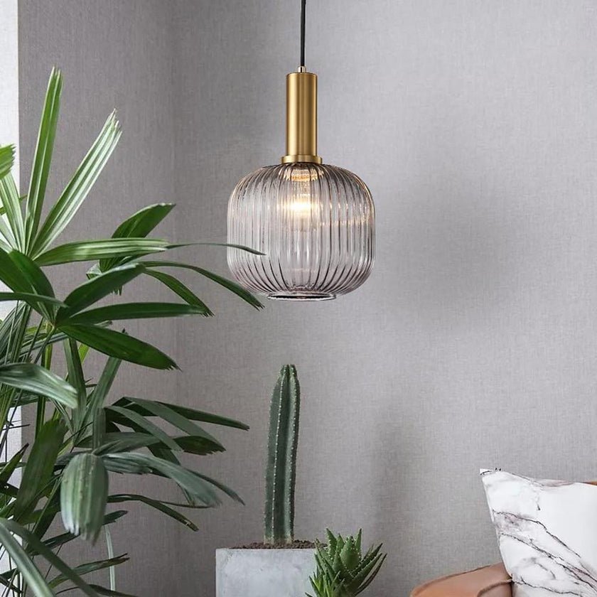 Flair Glass Pendant Light – Art Deco Reeded Glass Ceiling Lamp for Dining Room and Living Room