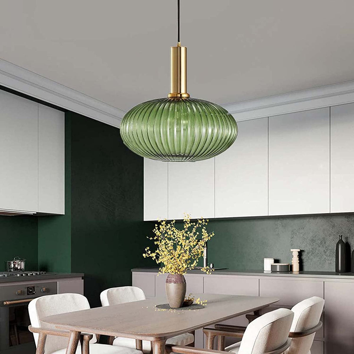 Flair Glass Pendant Light – Art Deco Reeded Glass Ceiling Lamp for Dining Room and Living Room