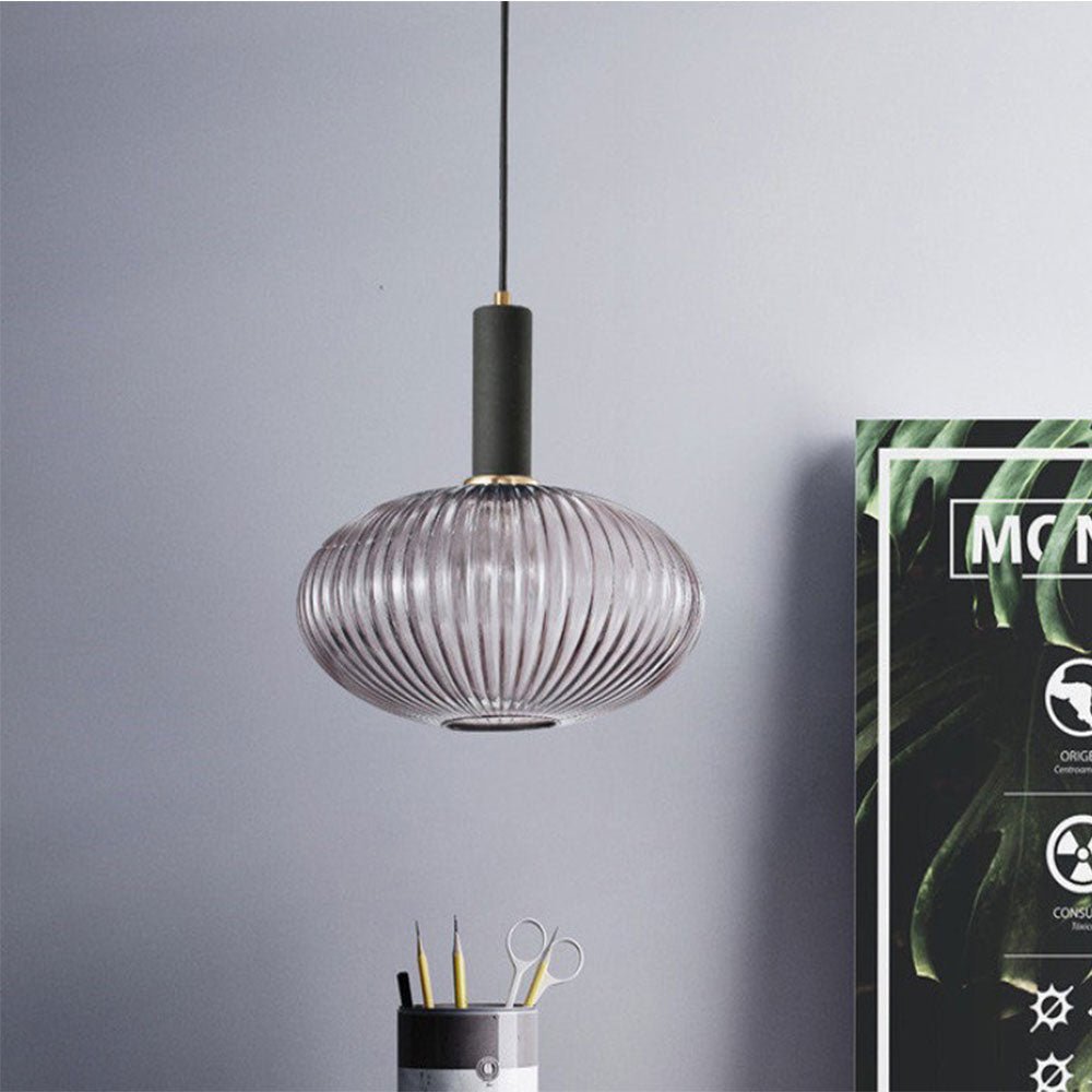 Flair Glass Pendant Light – Art Deco Reeded Glass Ceiling Lamp for Dining Room and Living Room