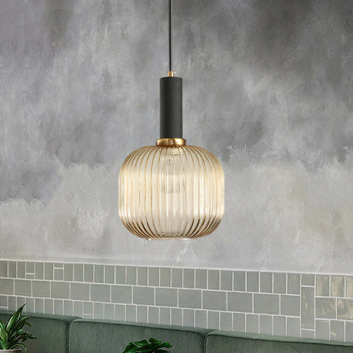 Flair Glass Pendant Light – Art Deco Reeded Glass Ceiling Lamp for Dining Room and Living Room