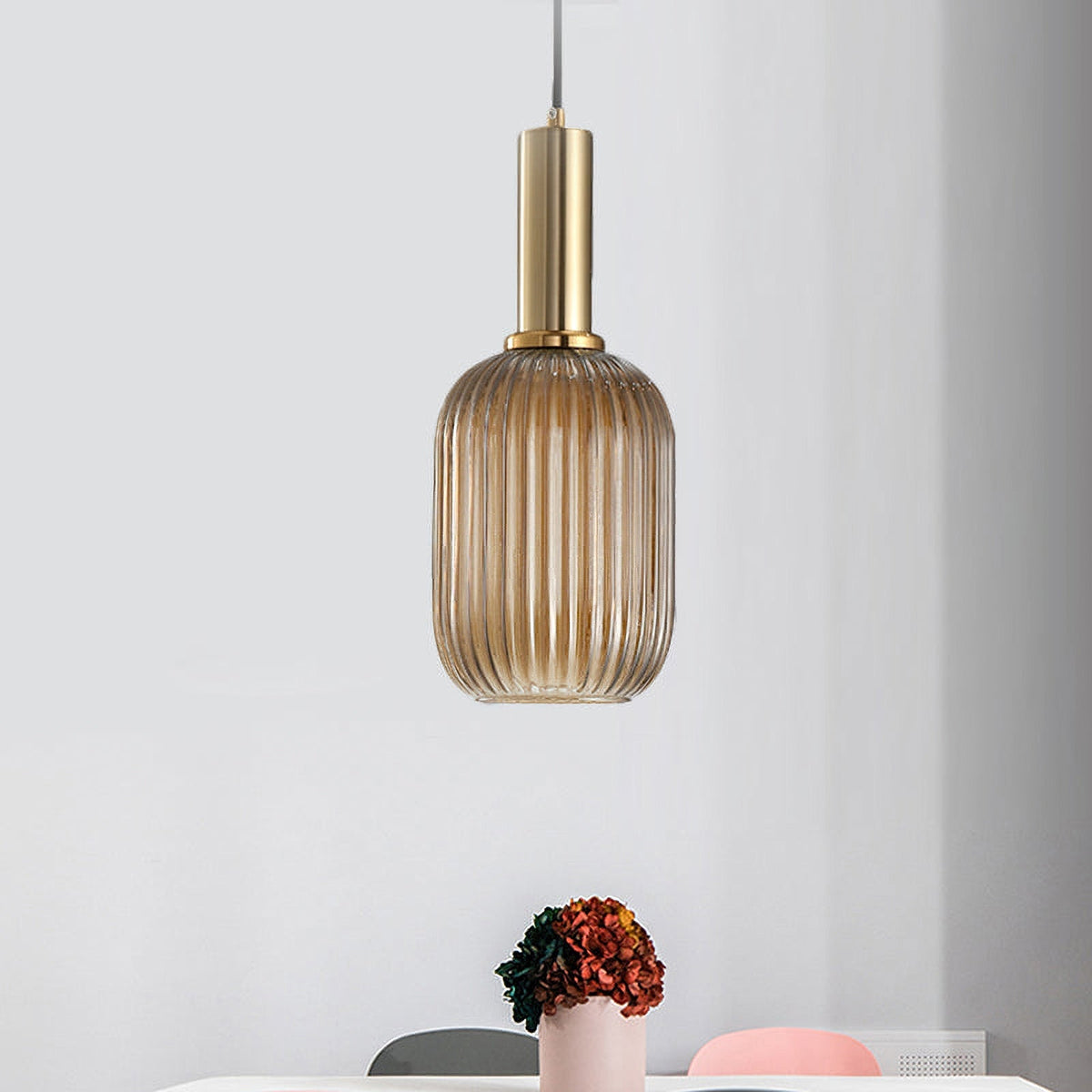 Flair Glass Pendant Light – Art Deco Reeded Glass Ceiling Lamp for Dining Room and Living Room