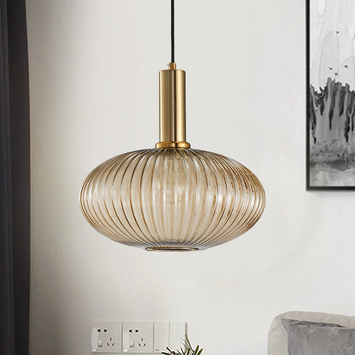 Flair Glass Pendant Light – Art Deco Reeded Glass Ceiling Lamp for Dining Room and Living Room
