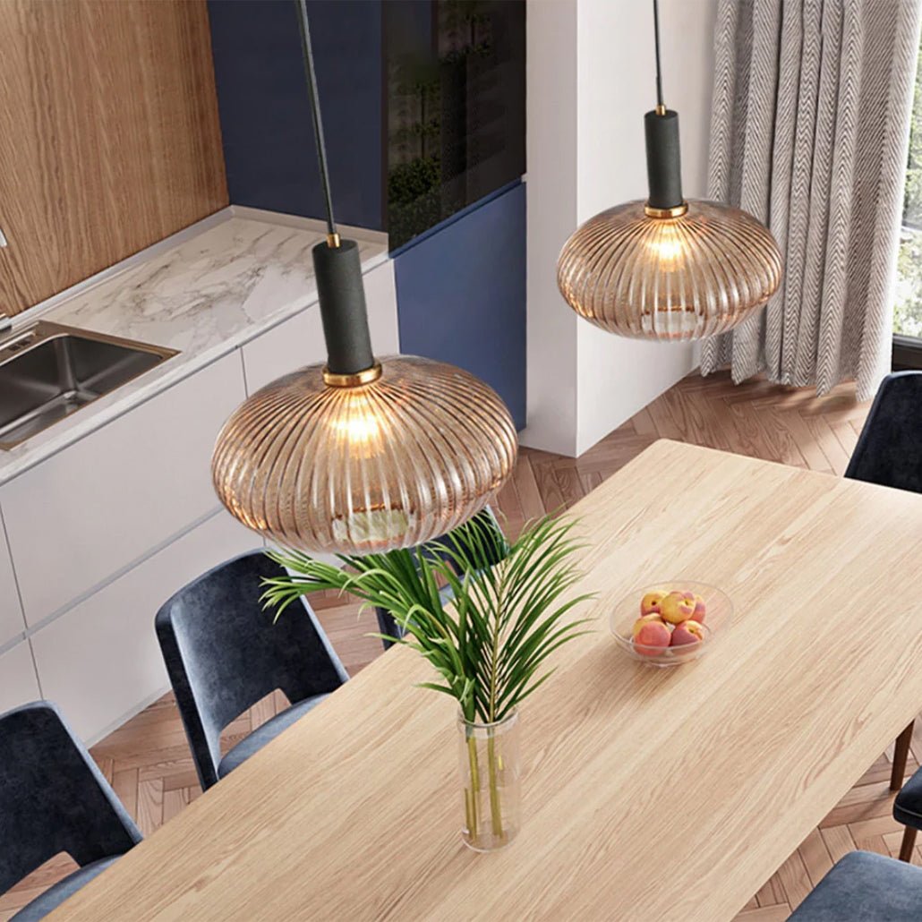 Flair Glass Pendant Light – Art Deco Reeded Glass Ceiling Lamp for Dining Room and Living Room