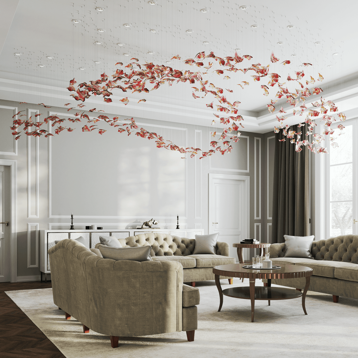 Flamenco Crystal Chandelier – Modern Handblown Glass Pendant Light for Dining Room and Living Room