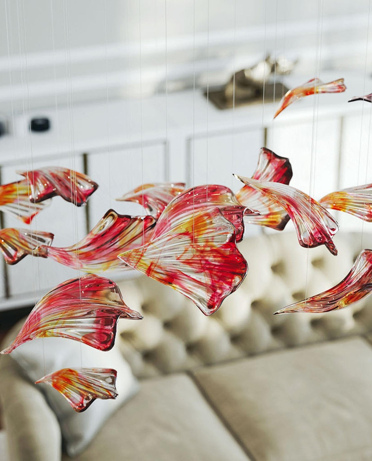 Flamenco Crystal Chandelier – Modern Handblown Glass Pendant Light for Dining Room and Living Room
