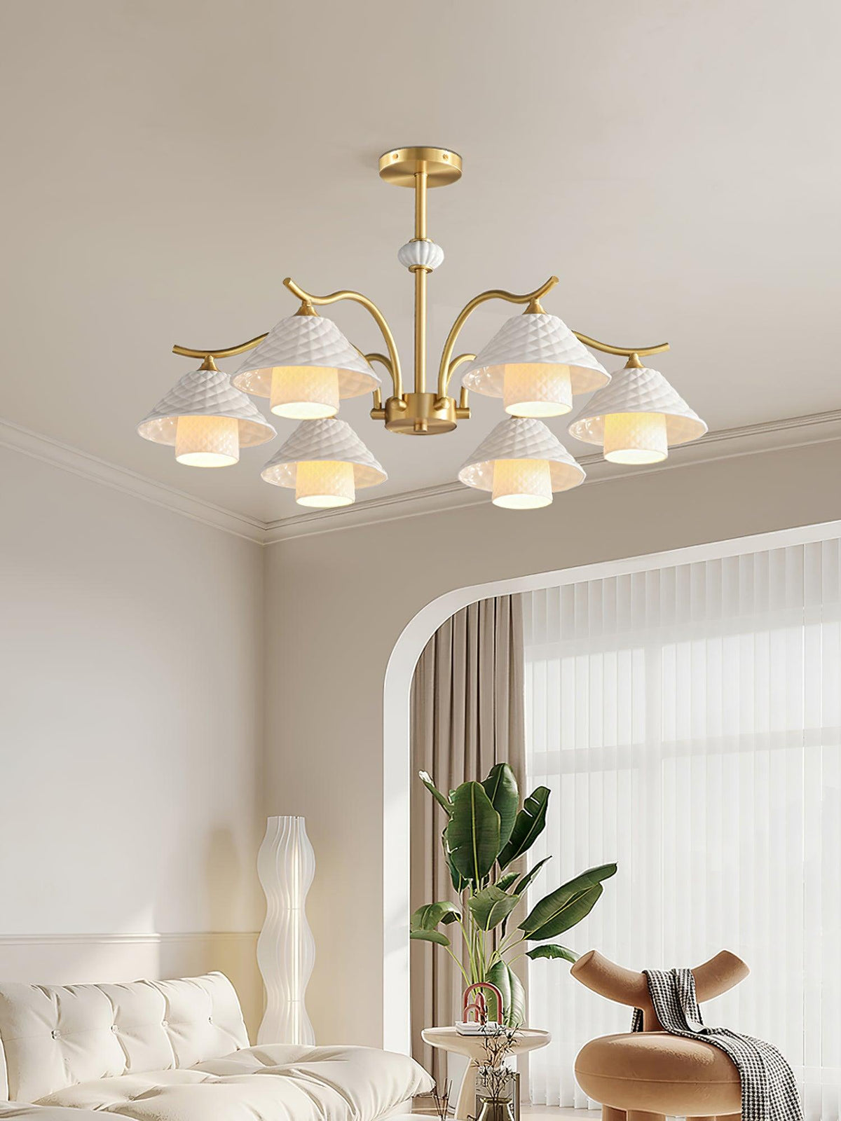 flared-gold-ceramic-chandelier
