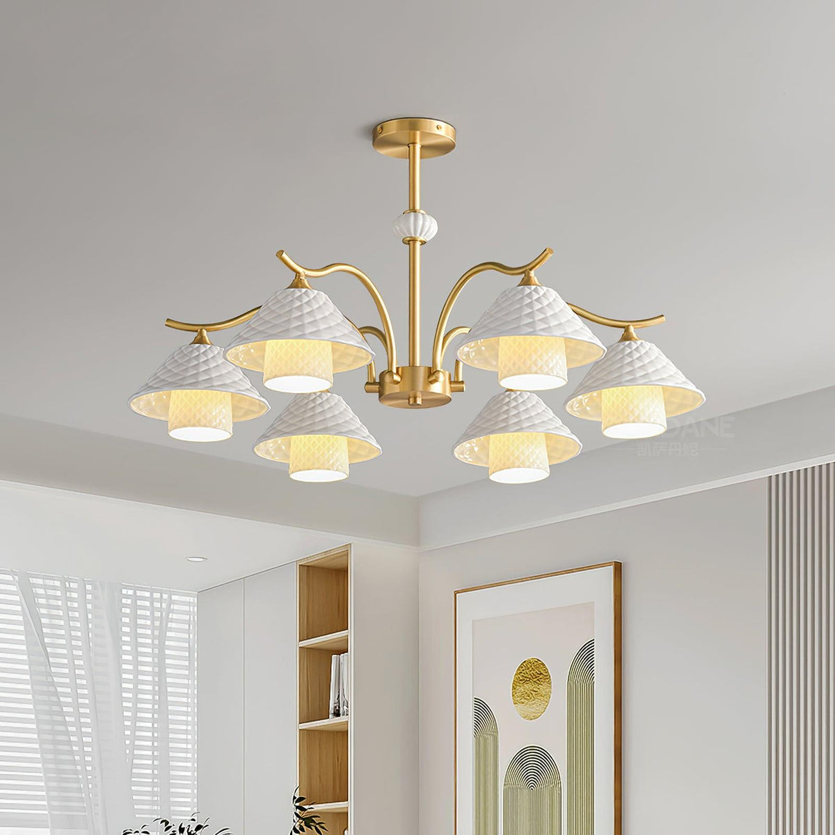 flared-gold-ceramic-chandelier