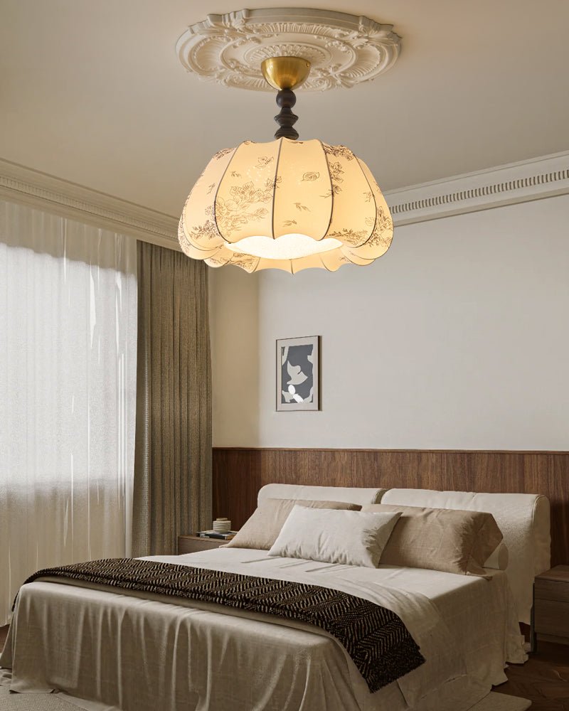 Fleurina Flush Mount Ceiling Light – Fabric, Metal & Wood