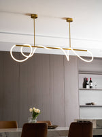 Sculptural Linear Curve LED Chandelier in Gold or Black
