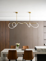 Sculptural Linear Curve LED Chandelier in Gold or Black