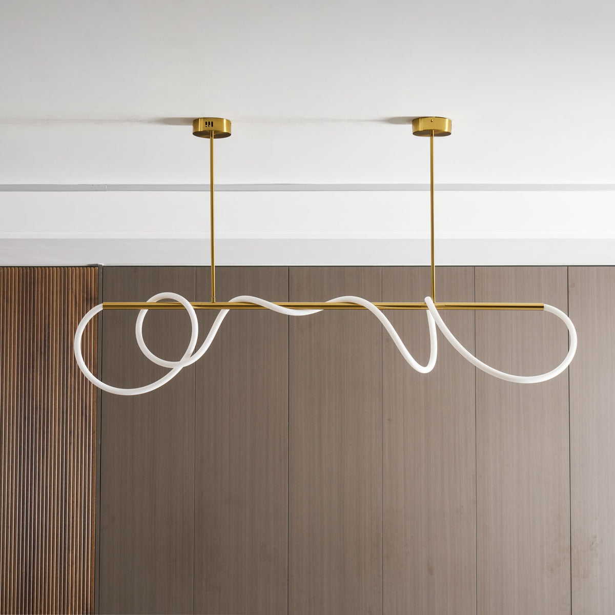 Sculptural Linear Curve LED Chandelier in Gold or Black