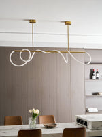 Sculptural Linear Curve LED Chandelier in Gold or Black