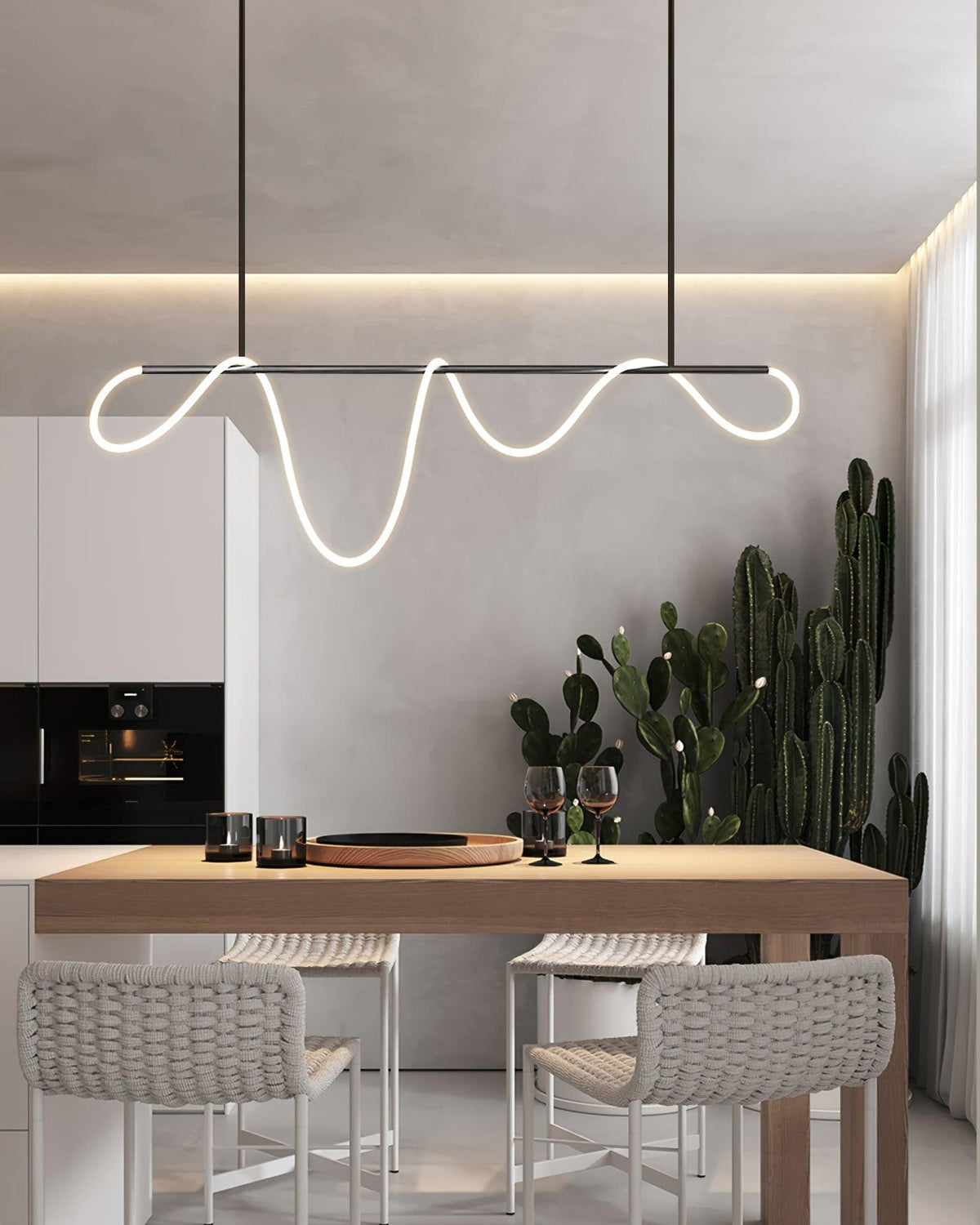 Sculptural Linear Curve LED Chandelier in Gold or Black