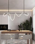 Sculptural Linear Curve LED Chandelier in Gold or Black