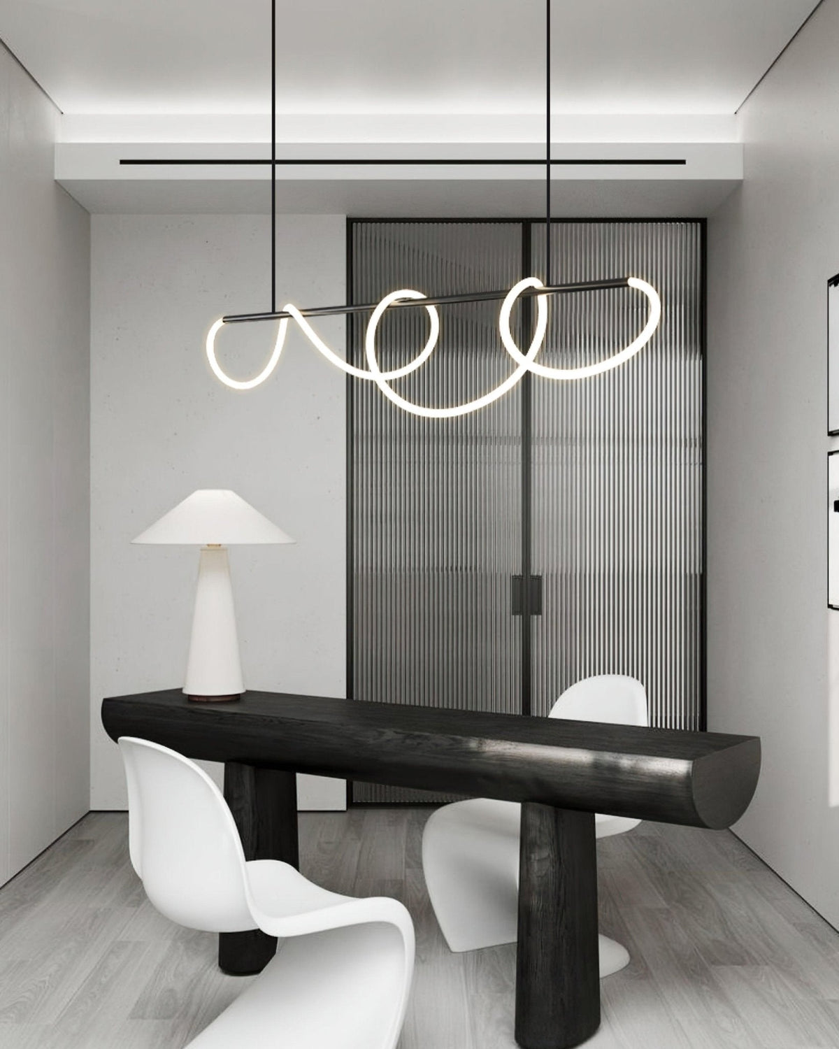 Sculptural Linear Curve LED Chandelier in Gold or Black