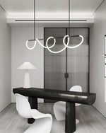 Sculptural Linear Curve LED Chandelier in Gold or Black