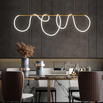 Sculptural Linear Curve LED Chandelier in Gold or Black