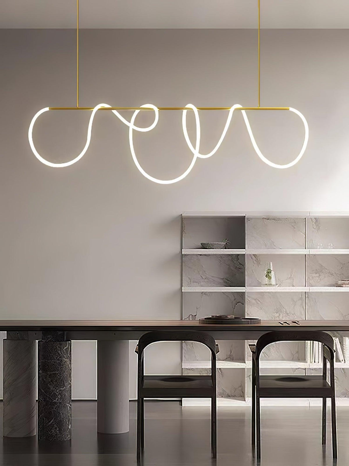 Sculptural Linear Curve LED Chandelier in Gold or Black