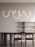 Sculptural Linear Curve LED Chandelier in Gold or Black