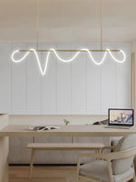 Sculptural Linear Curve LED Chandelier in Gold or Black