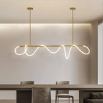 Sculptural Linear Curve LED Chandelier in Gold or Black
