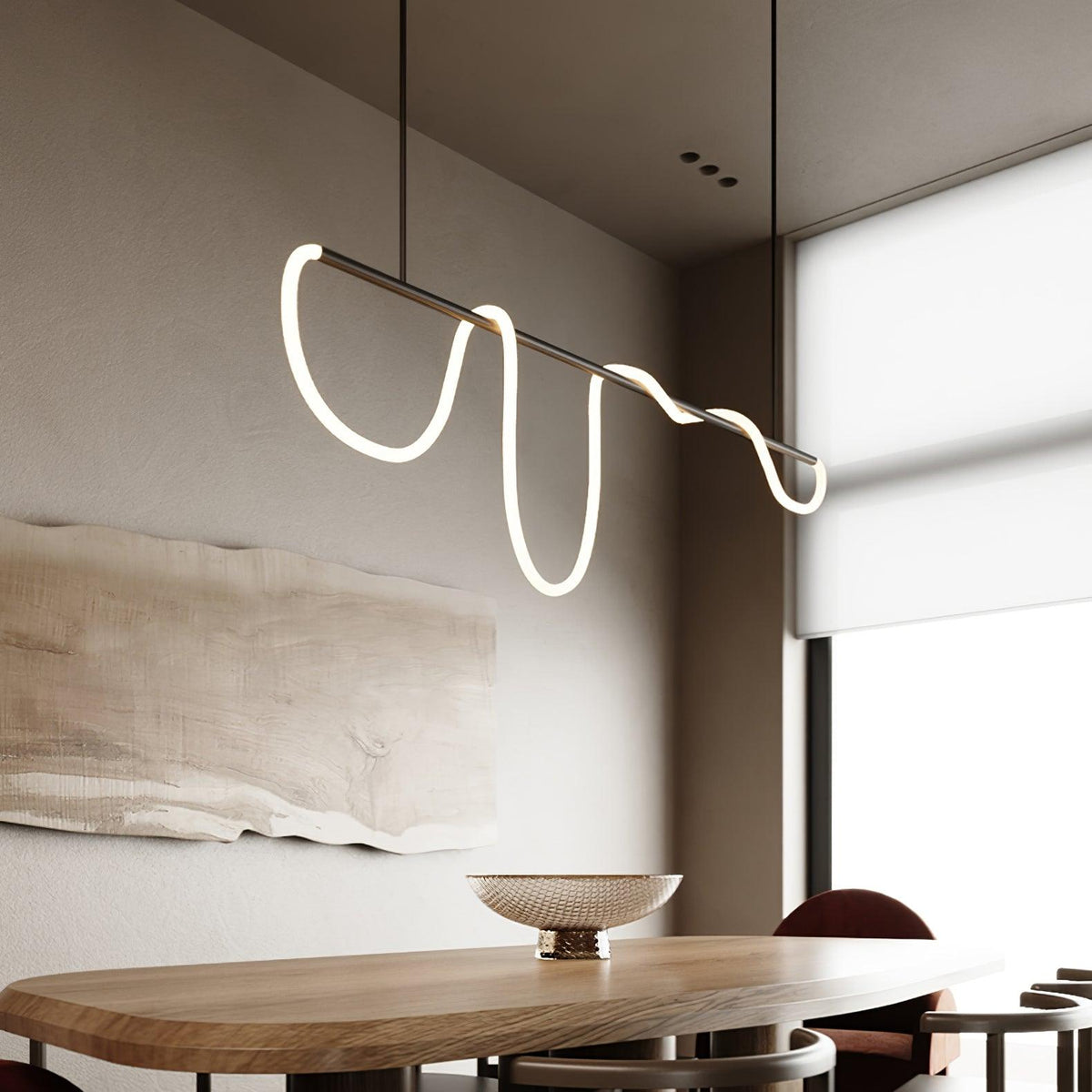 Sculptural Linear Curve LED Chandelier in Gold or Black