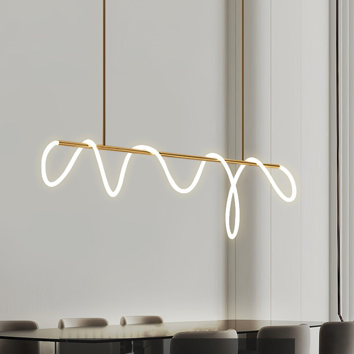 Sculptural Linear Curve LED Chandelier in Gold or Black