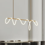 Sculptural Linear Curve LED Chandelier in Gold or Black