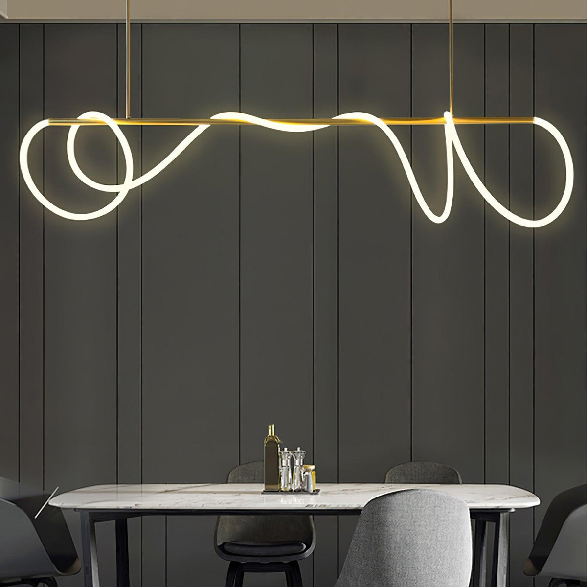 Sculptural Linear Curve LED Chandelier in Gold or Black