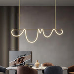 Sculptural Linear Curve LED Chandelier in Gold or Black