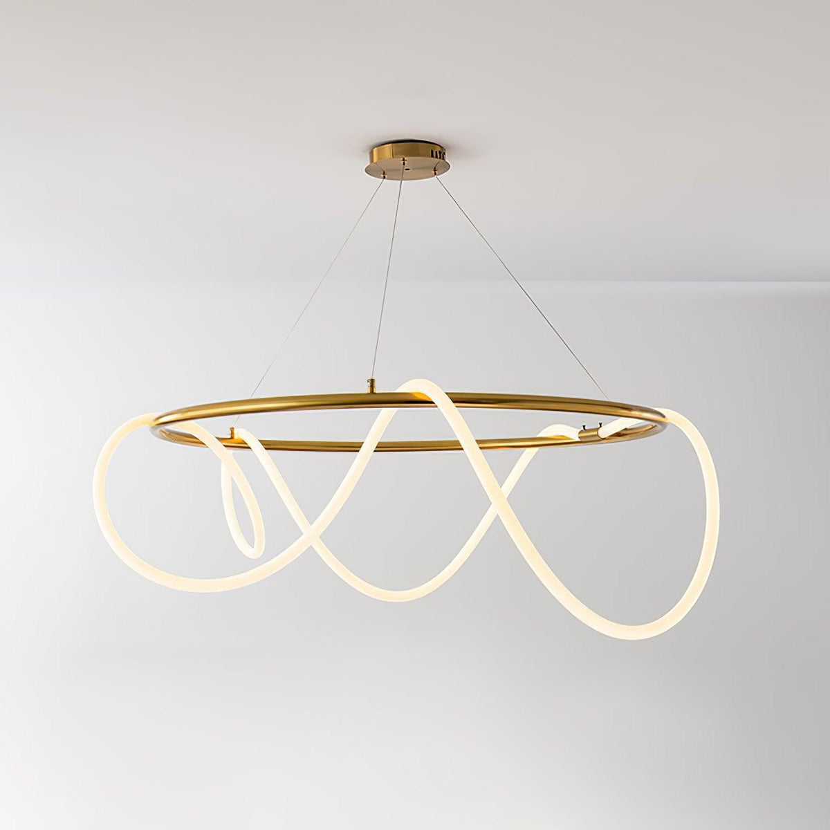Sculptural Linear Curve LED Chandelier in Gold or Black