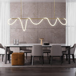Sculptural Linear Curve LED Chandelier in Gold or Black
