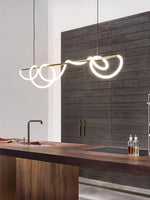 Sculptural Linear Curve LED Chandelier in Gold or Black