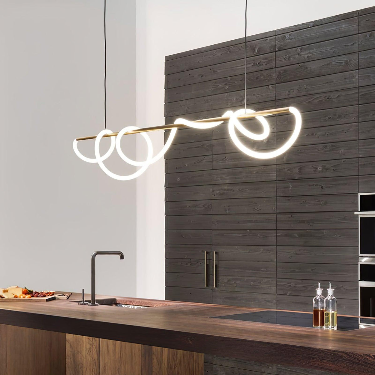 Sculptural Linear Curve LED Chandelier in Gold or Black