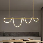 Sculptural Linear Curve LED Chandelier in Gold or Black
