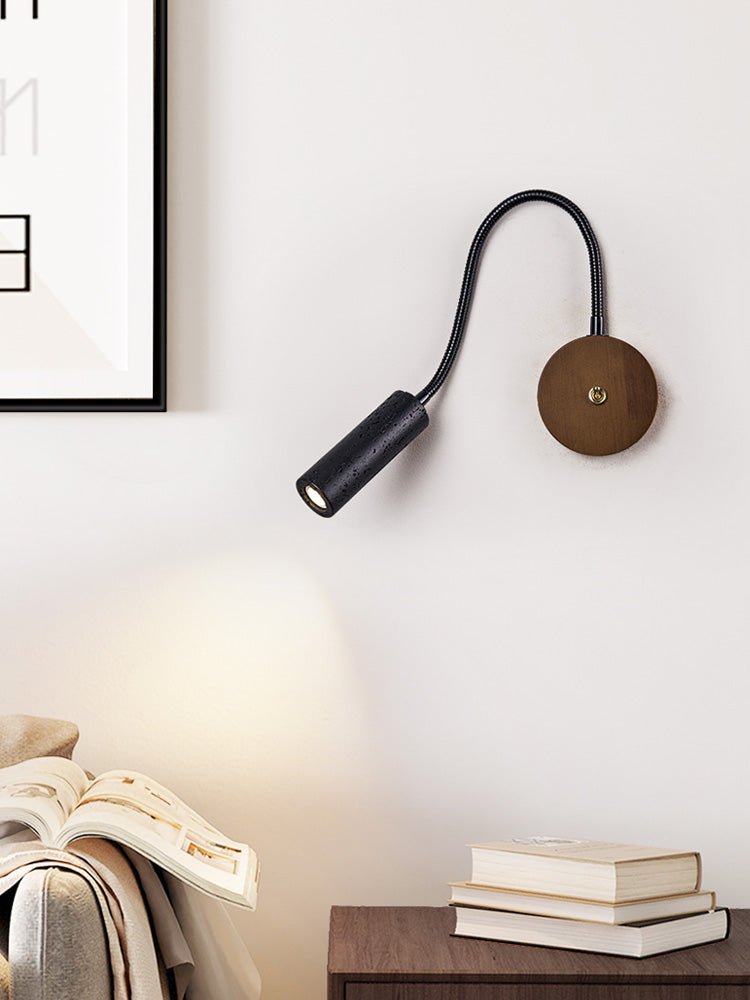 Flexstone Reader Wall Sconce in Walnut and Black Travertine