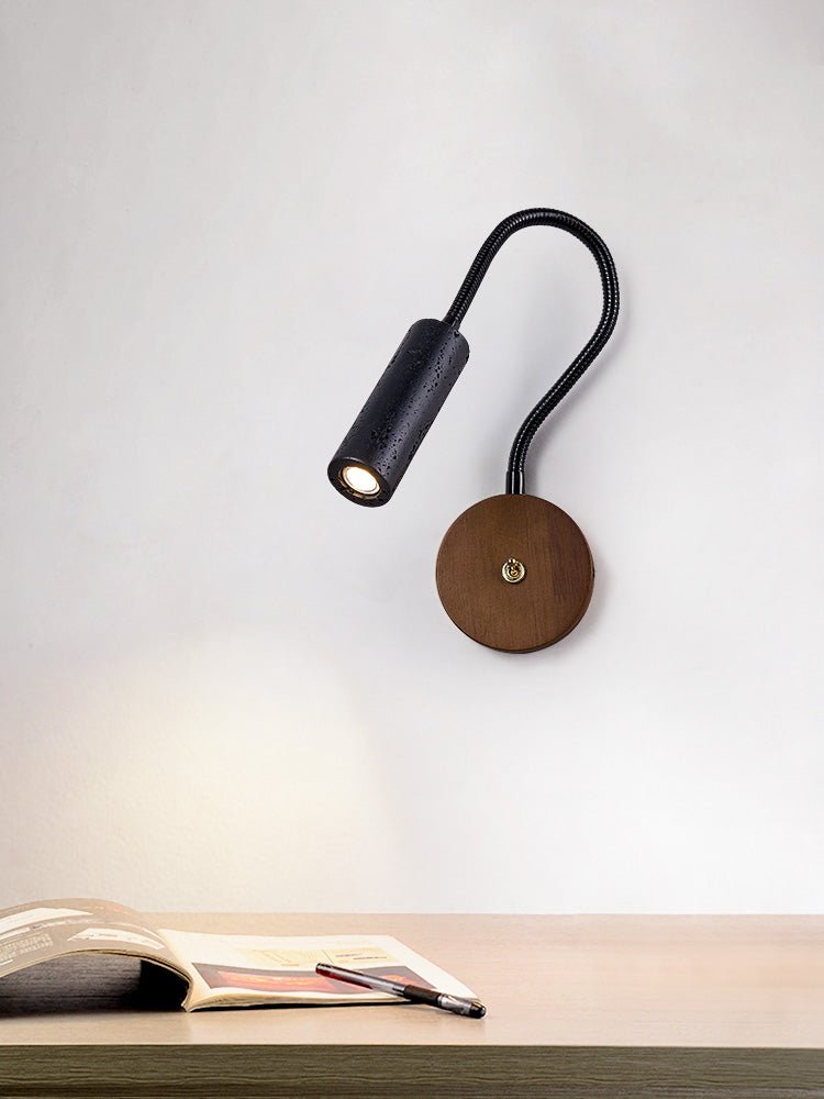 Flexstone Reader Wall Sconce in Walnut and Black Travertine