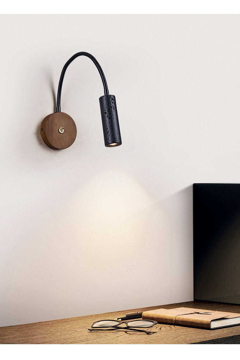 Flexstone Reader Wall Sconce in Walnut and Black Travertine