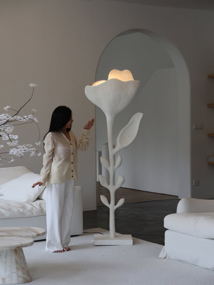 Florae Sculptural Floor Lamp – Hand-Textured Matte White, 79" Tall