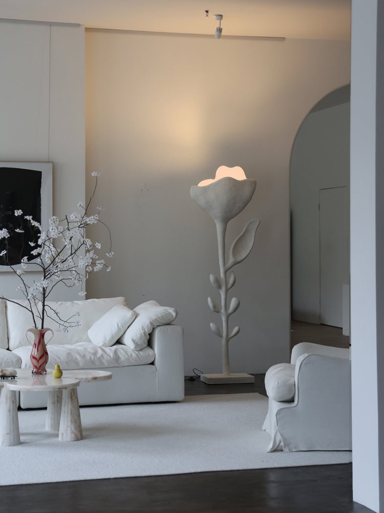 Florae Sculptural Floor Lamp – Hand-Textured Matte White, 79" Tall