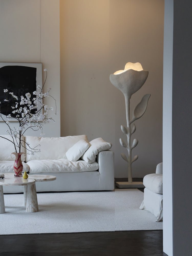 Florae Sculptural Floor Lamp – Hand-Textured Matte White, 79" Tall