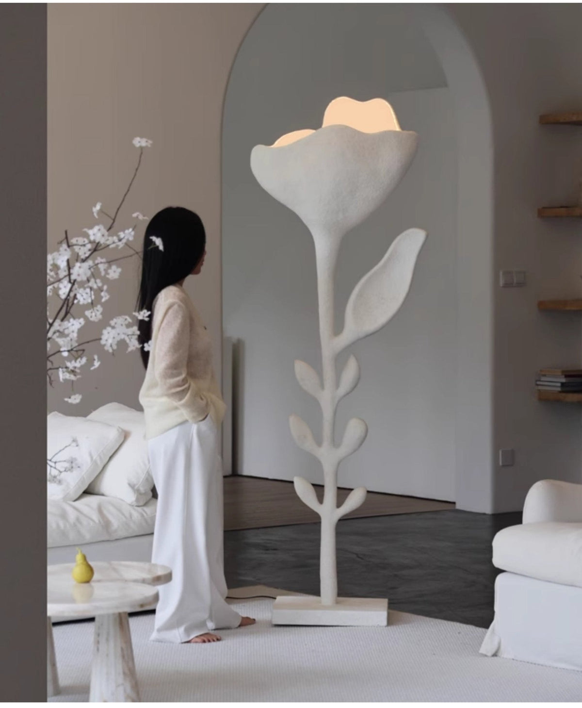 Florae Sculptural Floor Lamp – Hand-Textured Matte White, 79" Tall