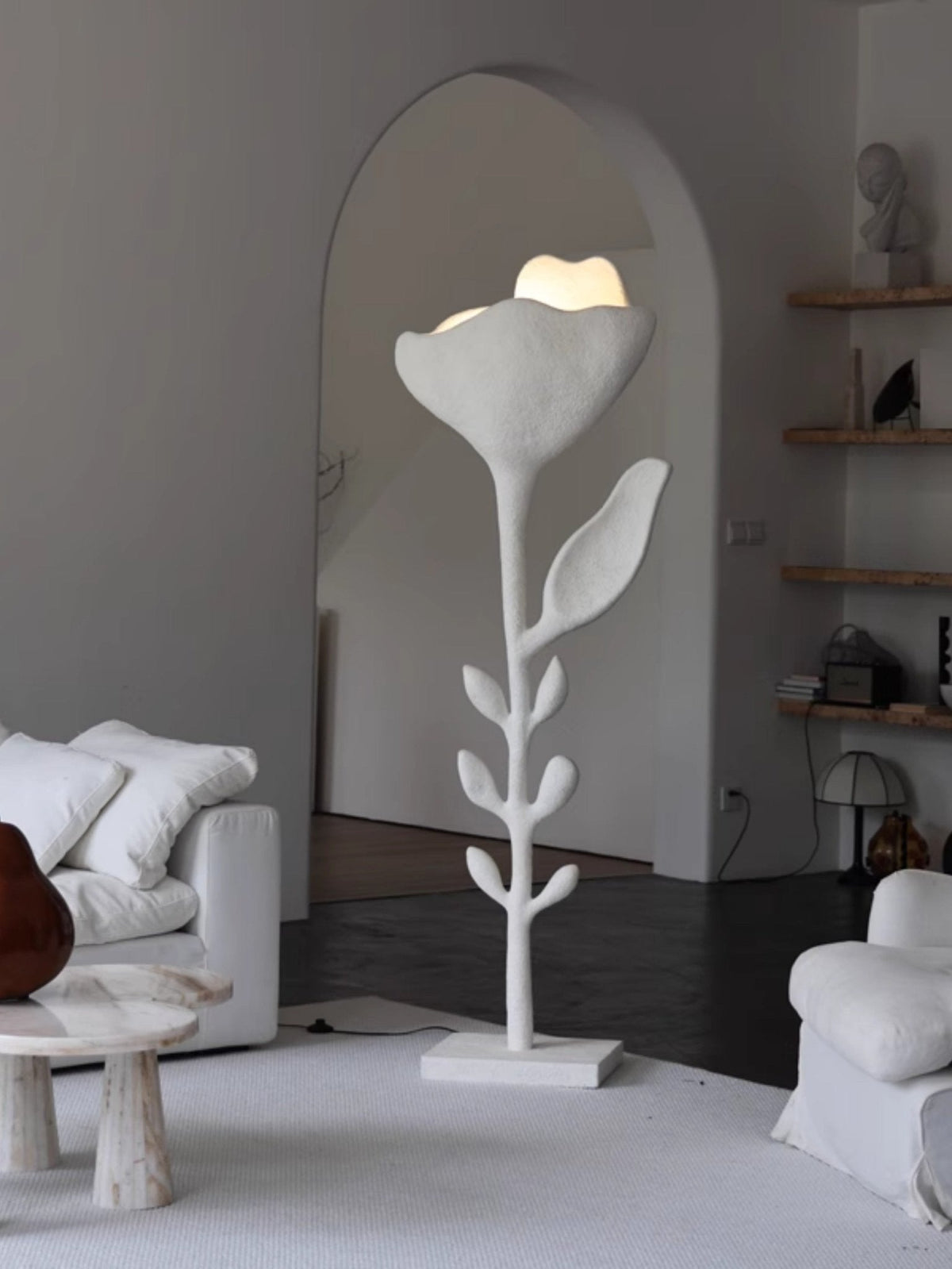 Florae Sculptural Floor Lamp – Hand-Textured Matte White, 79" Tall