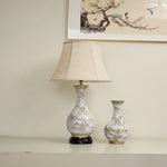 Floral Bird Ceramic Table Lamp with Beige Fabric Shade