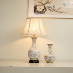 Floral Bird Ceramic Table Lamp with Beige Fabric Shade