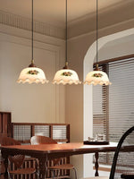 Art Deco Floral Glass Pendant Light with Walnut and Brass Accents