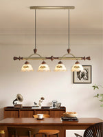 Art Deco Floral Glass Pendant Light with Walnut Wood and Gold Accents