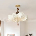 Floralis Fabric Ceiling Light in Walnut and Brass – Modern Flush Mount for Living Room and Bedroom